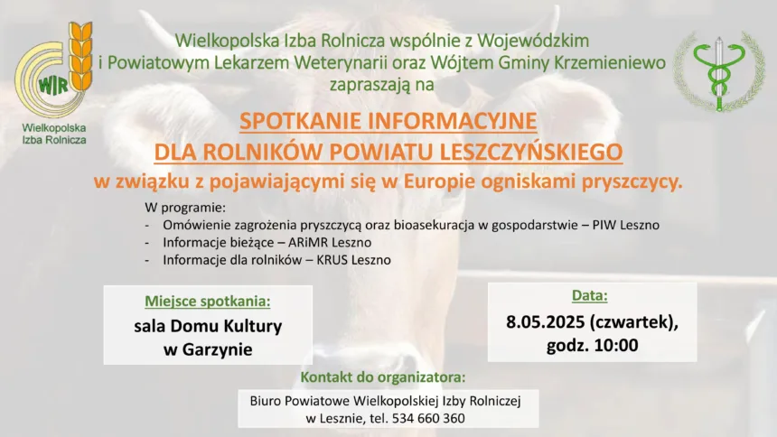 Plakat informujący o spotkaniu ws pryszczycy Garzyn - więcej informacji w tekście głównym