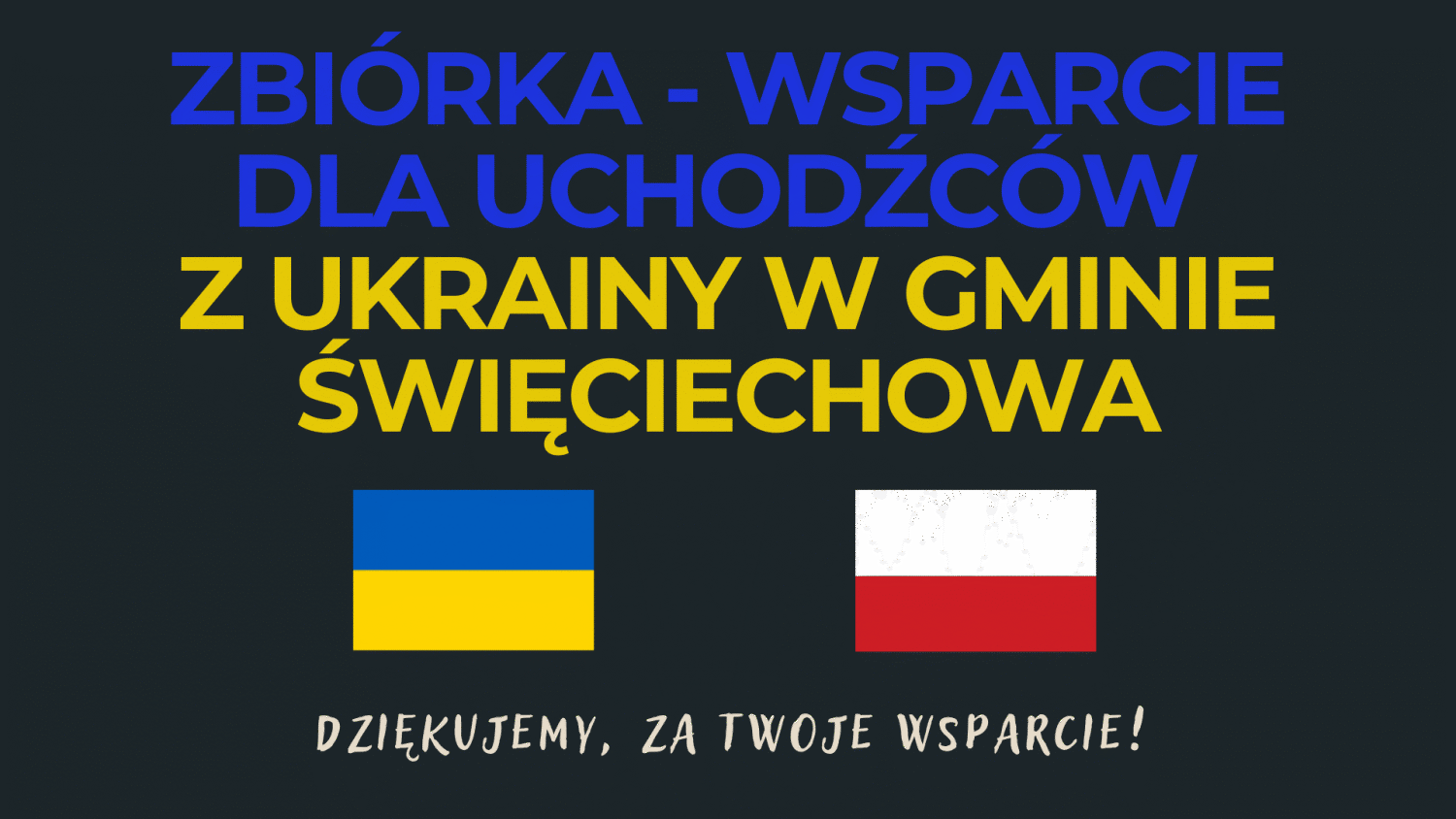 Flaga Ukrainy i Polski. Napis, Dziękuje za twoje wsparcie