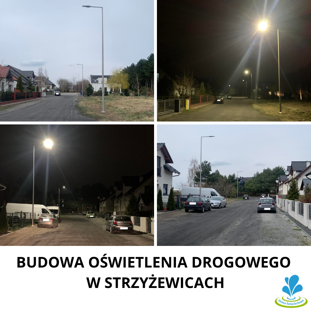 kolarz zdjęć przed i po lamp ulicznych&nbsp;ul. Spadochronowej w Strzyżewicach