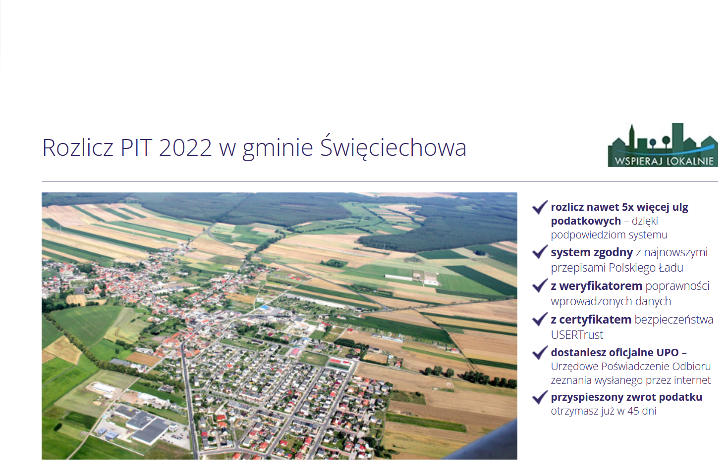 Baner z panoramą Święciechowy i napisem&nbsp;Rozlicz PIT 2022 w Gminie Święciechowa !