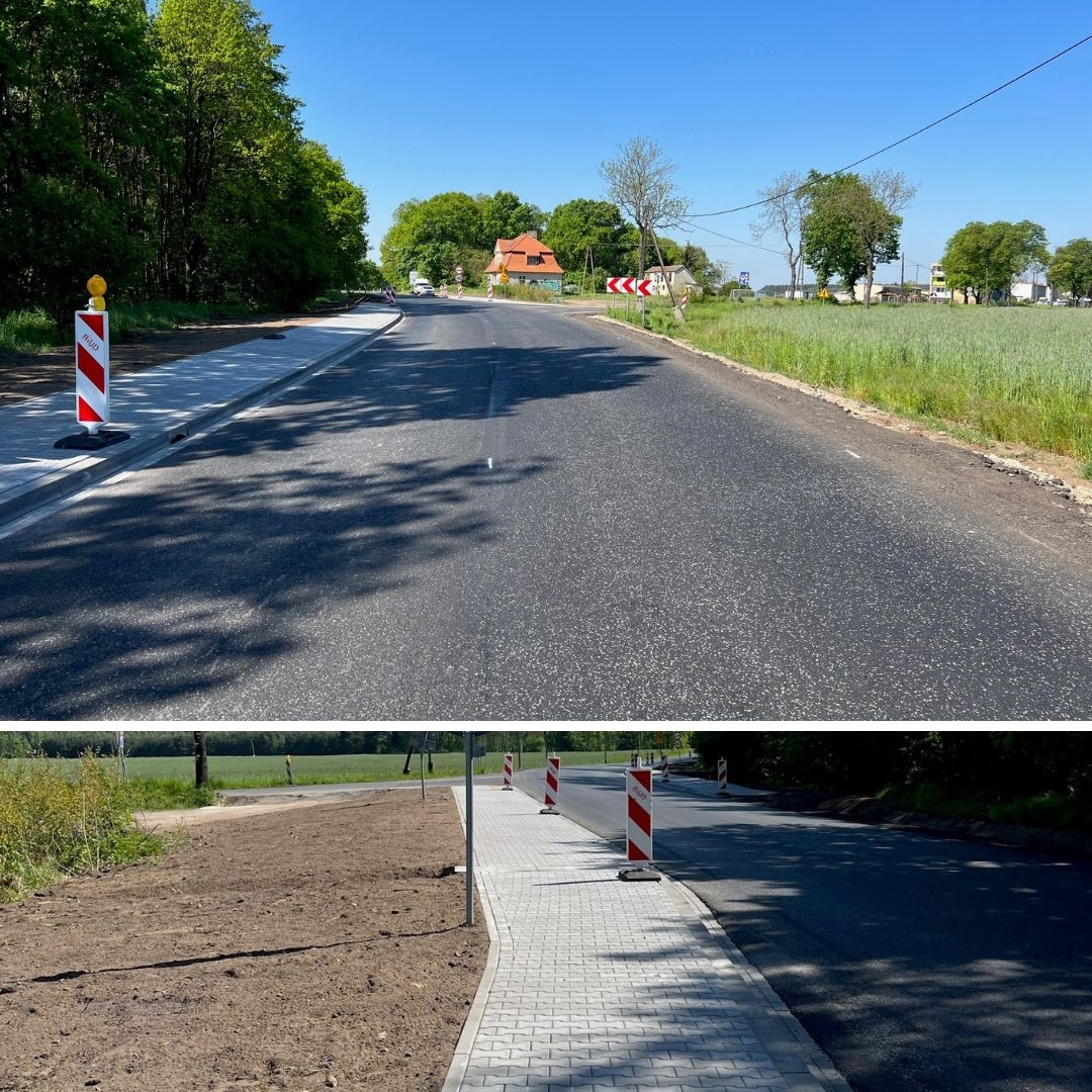 Ujęcie nowo wykonanych prac na odcinku drogowym