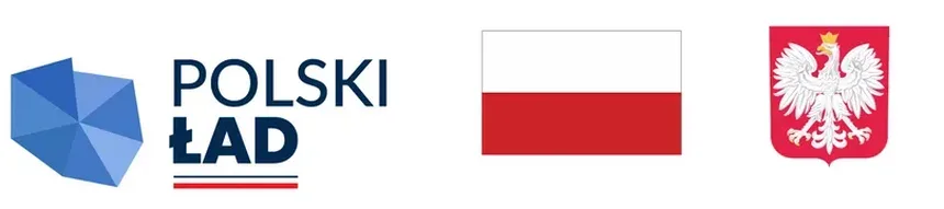 Logo Polski Ład, flaga Polski oraz godło