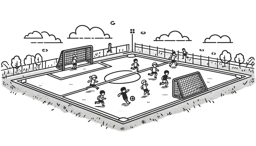 Boisko sportowe na której grają dzieci w piłke