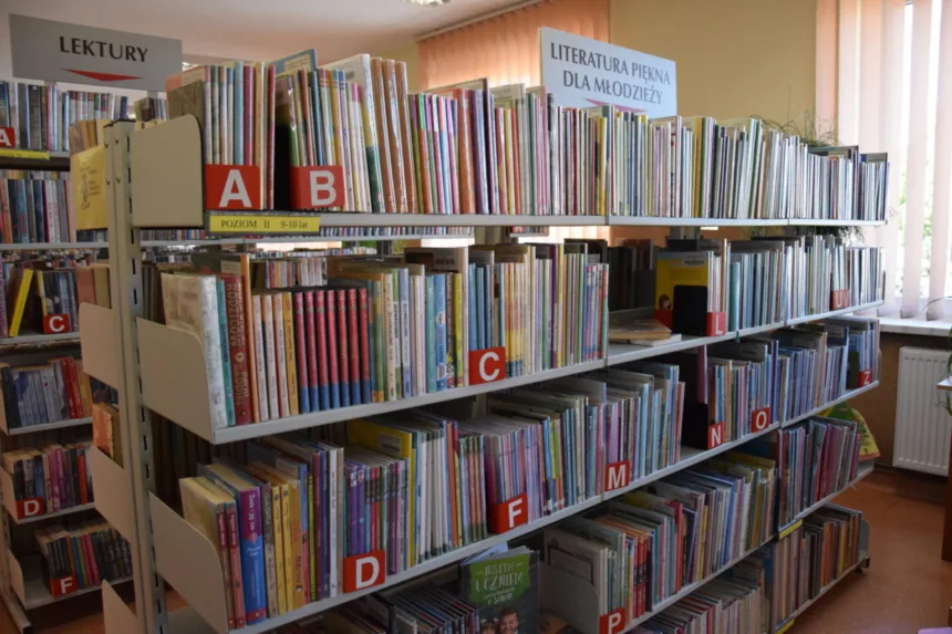 Na zdjęciu książki poukładane na regałach w Bibliotece