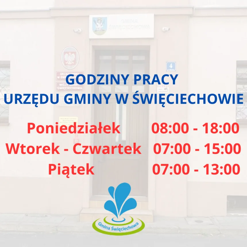 Baner z informacją o godzinach pracy urzędu