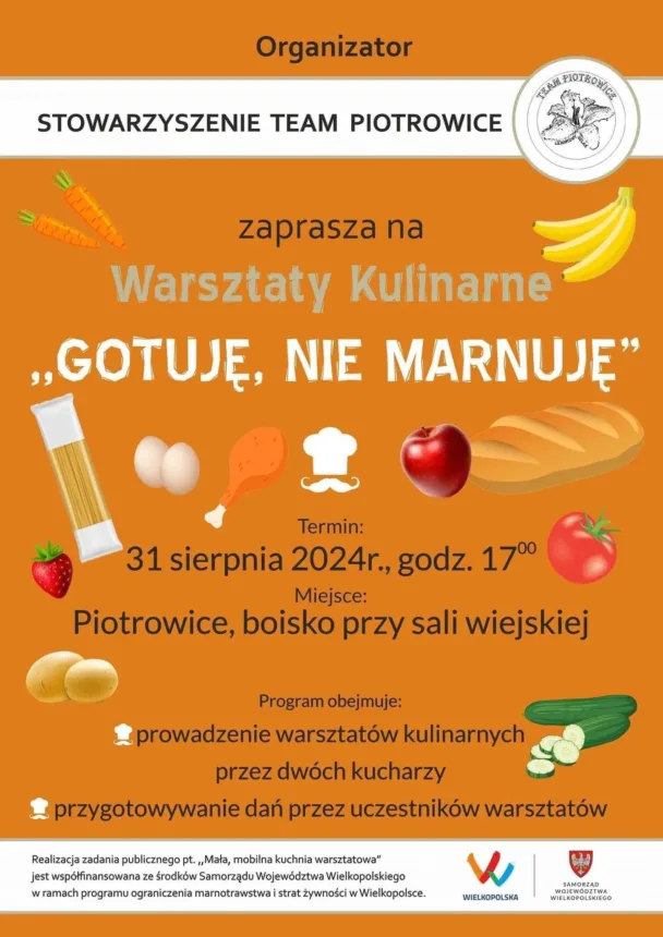 Plakat informujący o wydarzeniu - Warsztaty Kulinarne ,, Gotuję, nie marnuję''