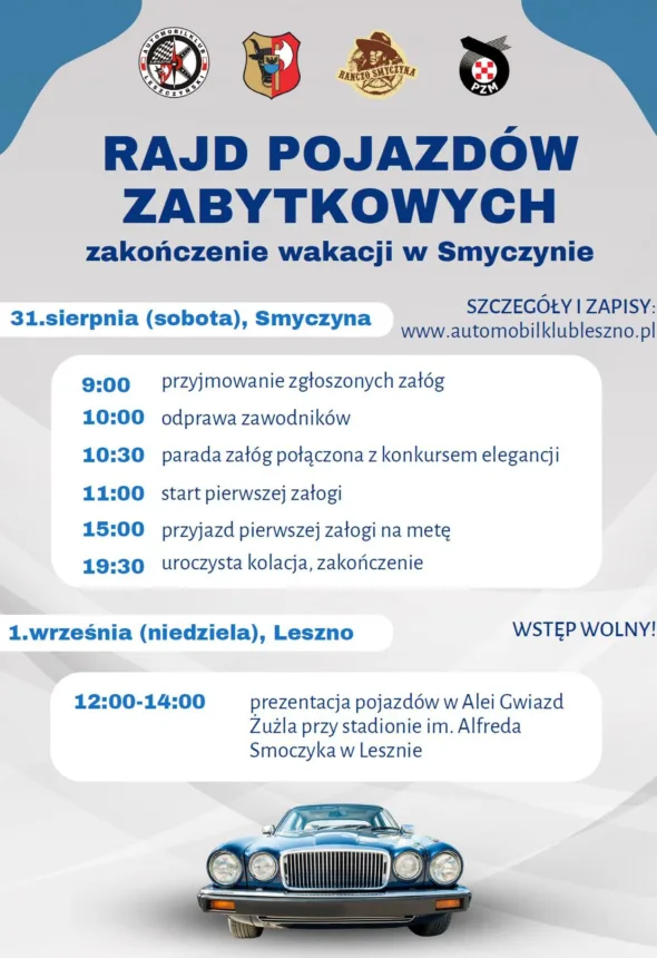 Plakat informujący o wydarzeniu - Rajd Pojazdów Zabytkowych