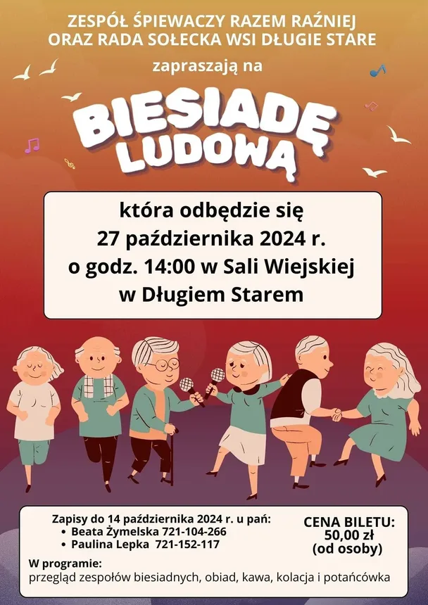 Plakat informujący o Biesiadzie Ludowej w Długiem Starem