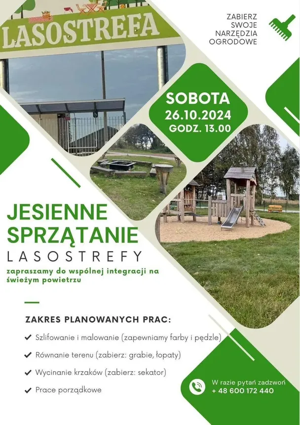 Plakat informujący o jesiennym sprzątaniu Lasostrefy