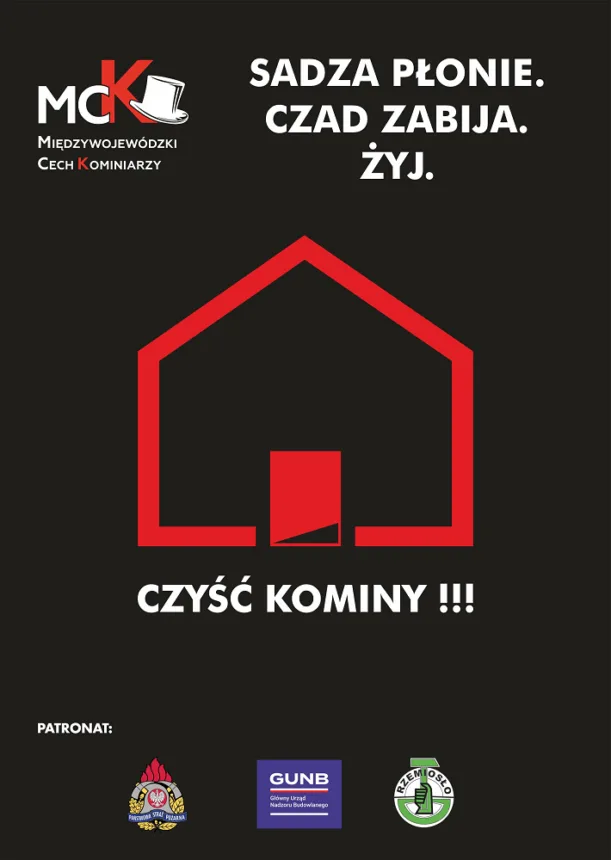 Plakat promujący kampanię "Sadza płonie. Czad zabija. Żyj!"