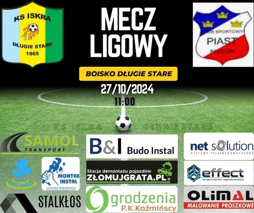 Plakat informujący o wydarzeniu - Mecz Ligowy Iskra Długie Stare