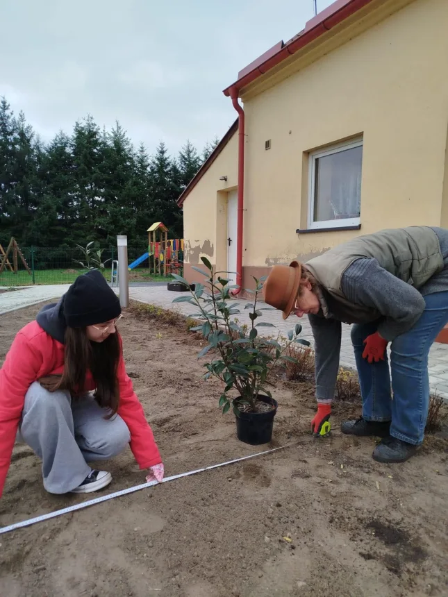 Zdjęcie podczas sadzenia roślin przez mieszkańców