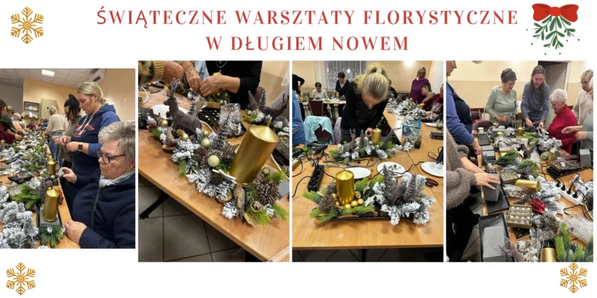 Baner podsumowujący warsztaty florystyczne w Długiem Nowem