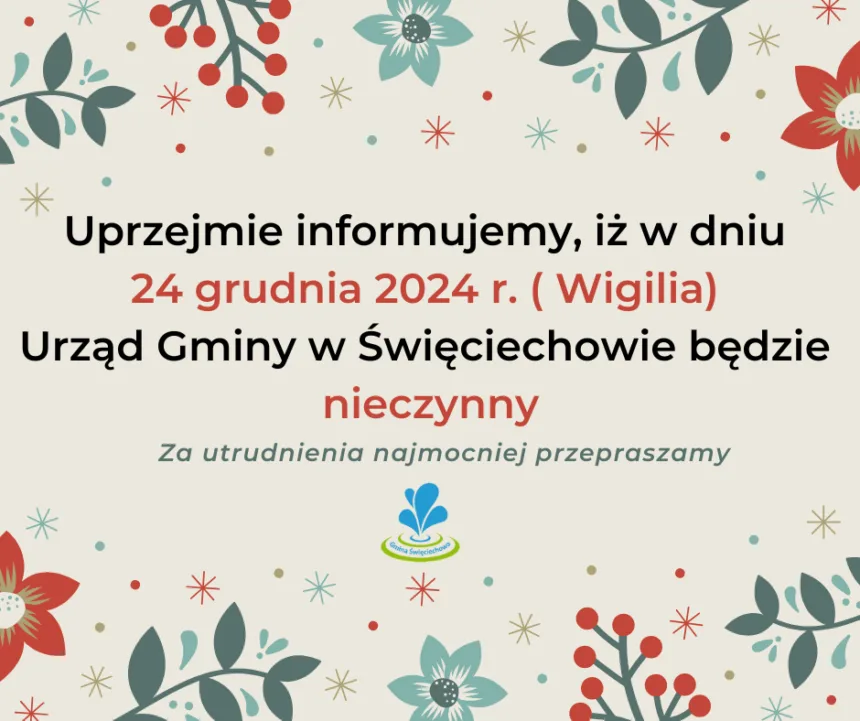 Baner informujący o zamknięciu Urzędu w Wigilię