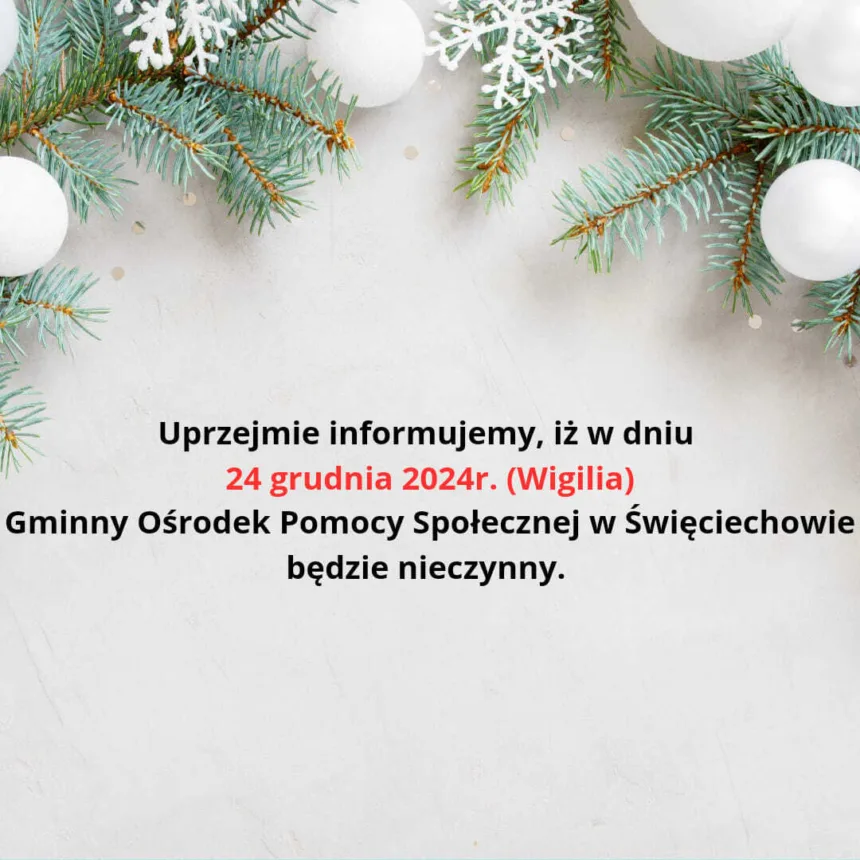 Baner informujący o zamknięcu GOPS-u w Wigilię