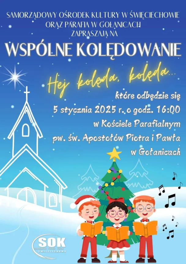 Plakat informujący o wspólnym kolędowaniu w Gołanicach