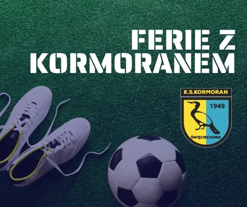 Baner z napisem - Ferie z Kormoranem