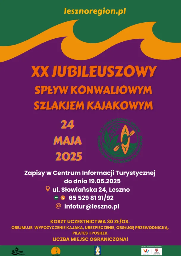 Plakat informujący o spływie kajakowym - więcej informacji w tekście głównym