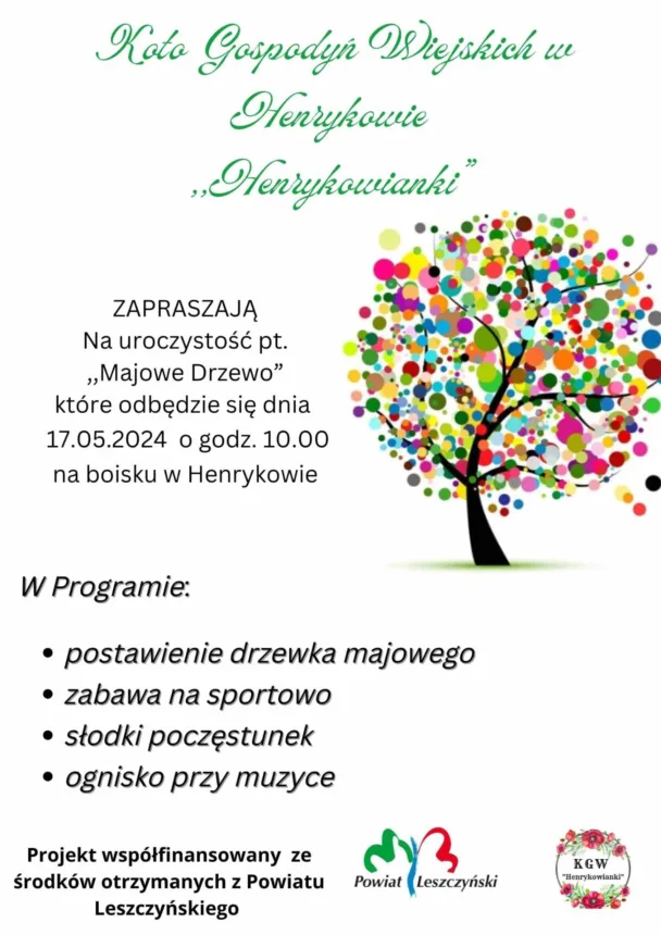 Plakat zapraszający na uroczystość pt. majowe drzewo - więcej informacji w tekście głównym