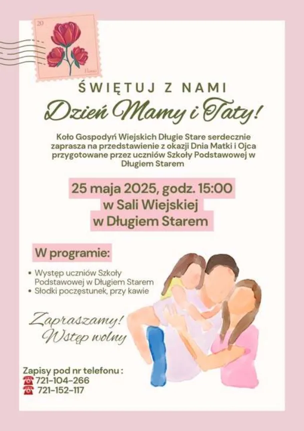 Grafika zapraszająca na Dzień Mamy i Taty - więcej informacji w tekście głównym