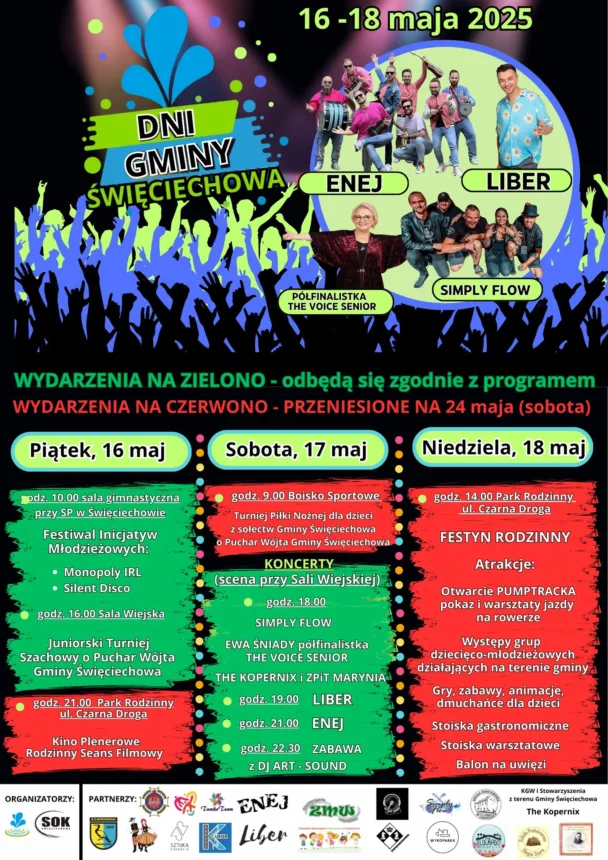 Plakat promujący Dni Gminy Święciechowa ze zmienionym harmonogramem
