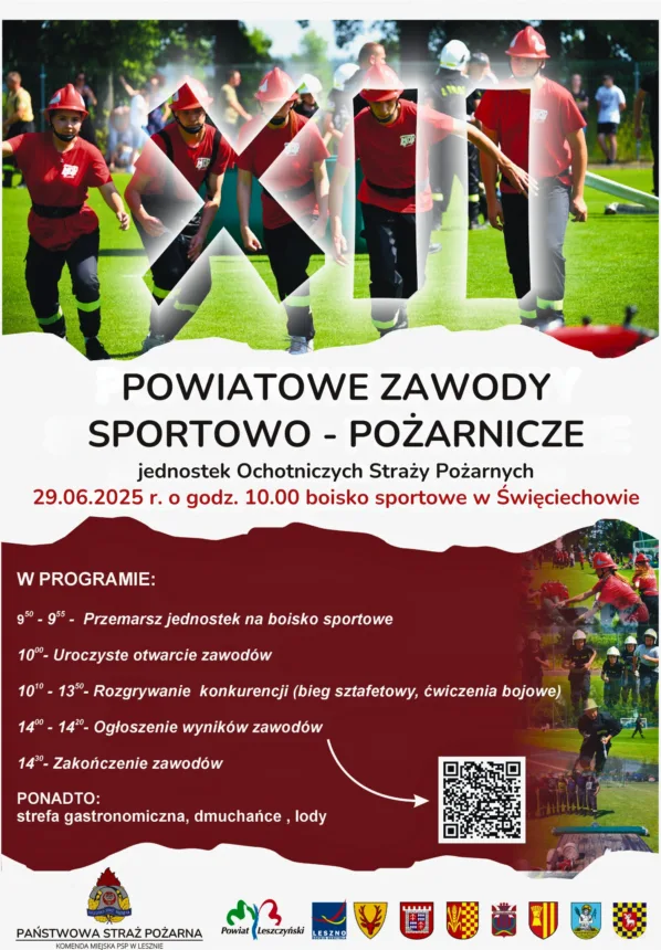 Grafika informująca o Powiatowych zawodach sportowo - pożarniczych w Święciechowie