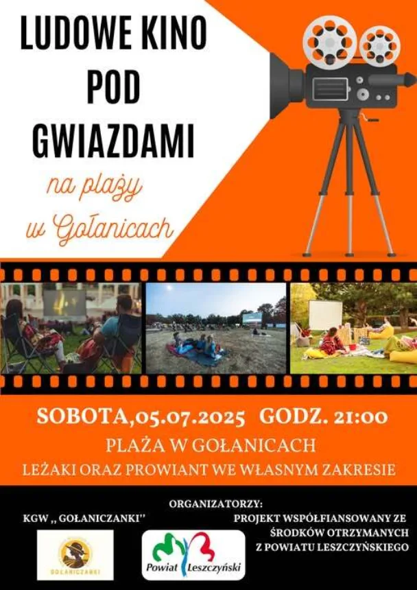 Plakat informacyjny o kinie pod gwiazdami w Gołanicach