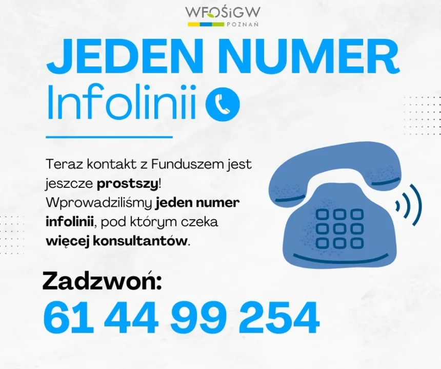 Grafika informacyjna o zmianie nr telefonu WSOŚIGW w Poznaniu
