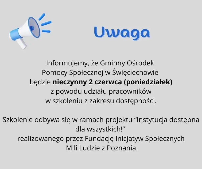 Grafika informacyjna, o nieczynnym GOPSie w Święciechowie